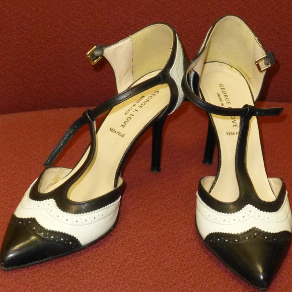 High Hill Oxford Leather Shoes Black & White - Picture 2 of 7